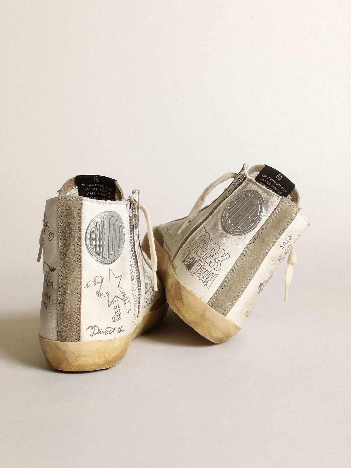 Golden Goose Women's Francy with dove gray suede inserts and all-over lettering