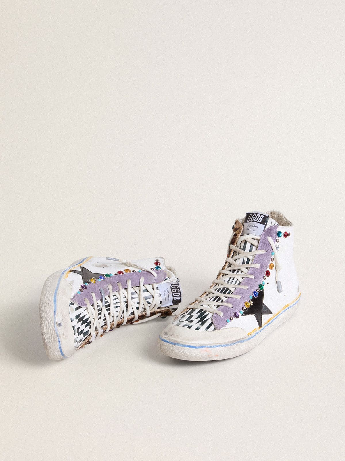 Golden Goose Women’s Francy Penstar LAB with black leather star and multicolor studs