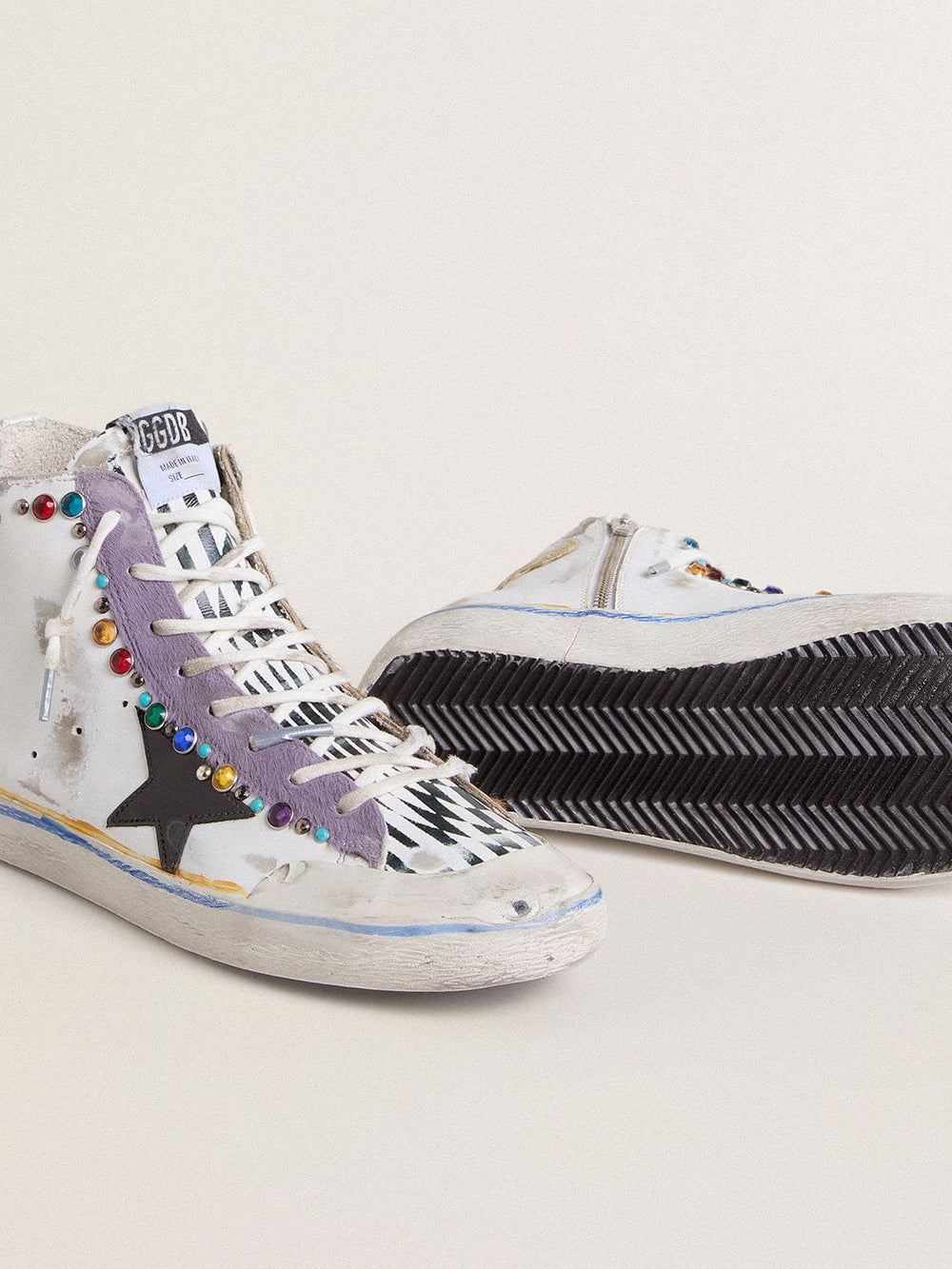 Golden Goose Women’s Francy Penstar LAB with black leather star and multicolor studs