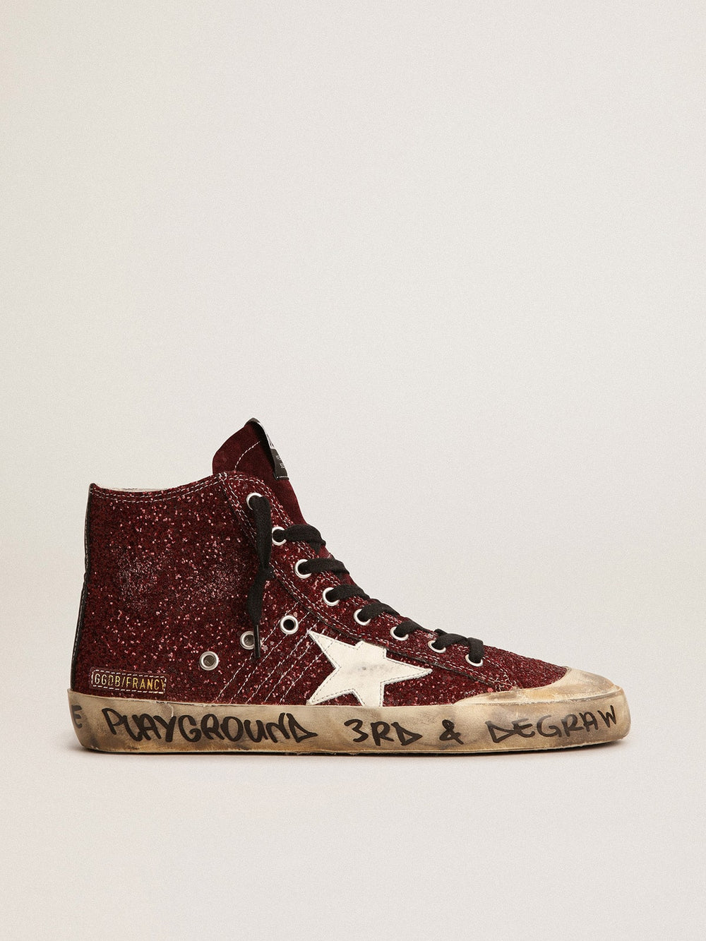 Golden Goose Francy Penstar in burgundy glitter with white leather star