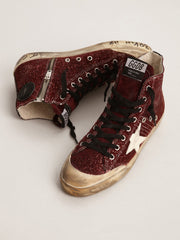 Golden Goose Francy Penstar in burgundy glitter with white leather star