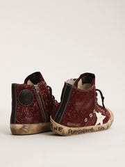 Golden Goose Francy Penstar in burgundy glitter with white leather star