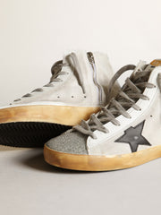 Golden Goose Women’s Francy in white suede with black leather star and silver Swarovski crystal tongue