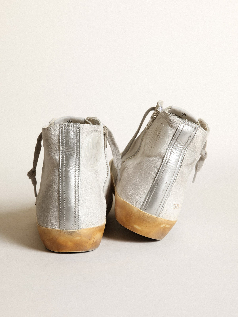 Golden Goose Women’s Francy in white suede with black leather star and silver Swarovski crystal tongue