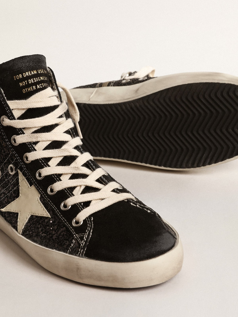 Golden Goose Francy Penstar  in glitter with ivory star and black heel tab