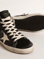Golden Goose Francy Penstar  in glitter with ivory star and black heel tab