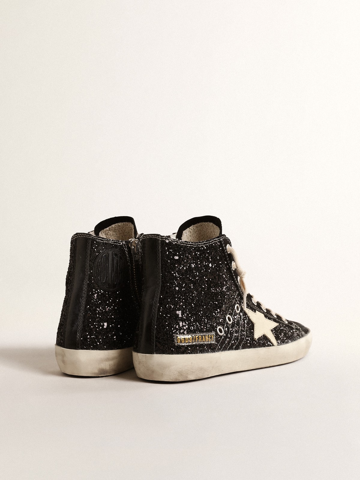 Golden Goose Francy Penstar  in glitter with ivory star and black heel tab