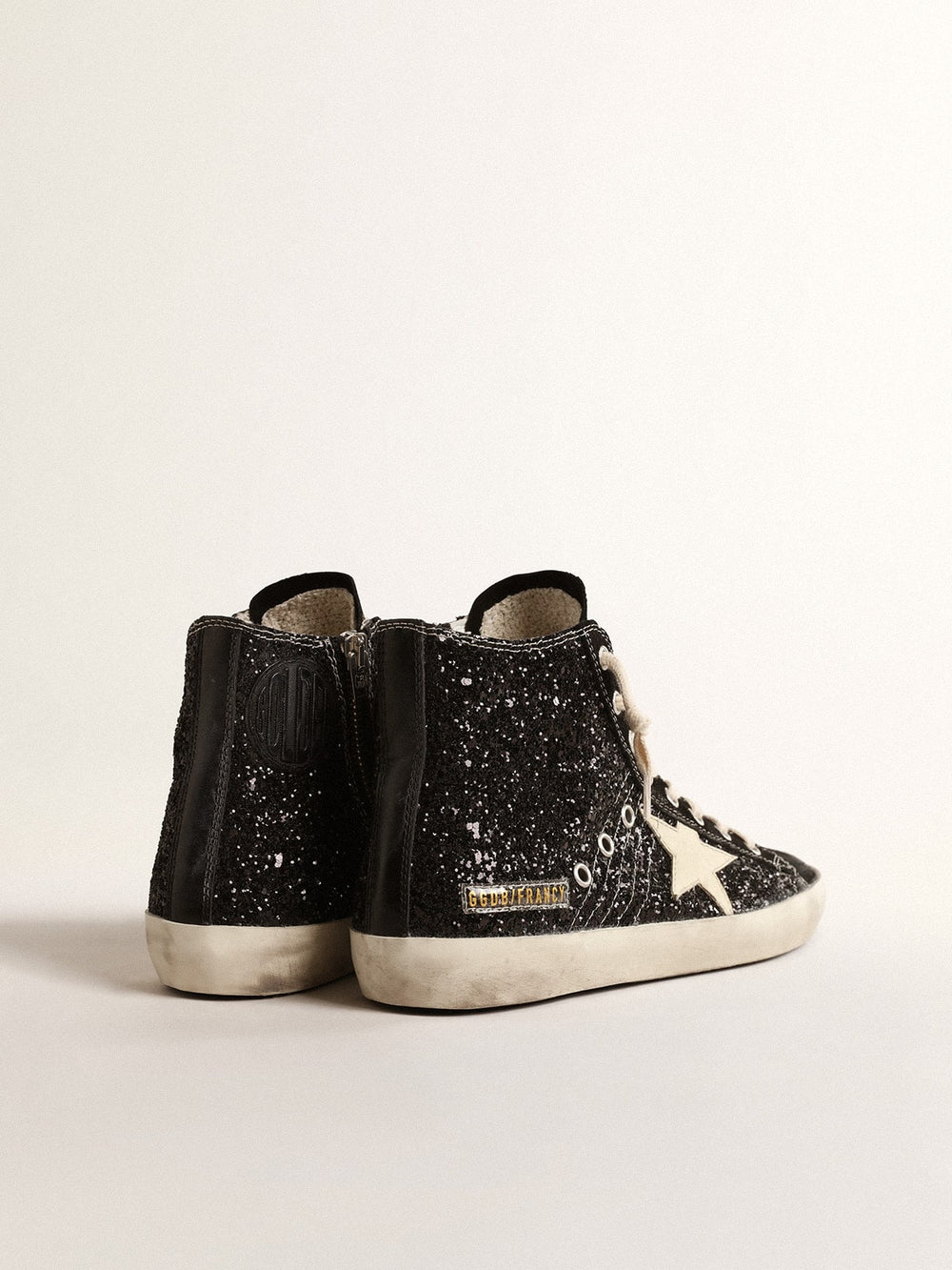 Golden Goose Francy Penstar  in glitter with ivory star and black heel tab