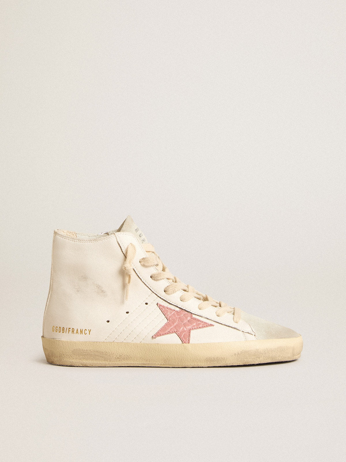 Golden Goose Francy in cream nappa with pink crocodile-print leather star