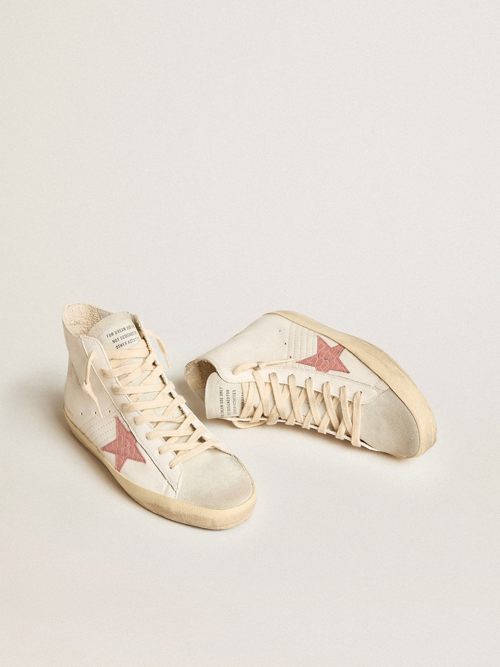 Golden Goose Francy in cream nappa with pink crocodile-print leather star