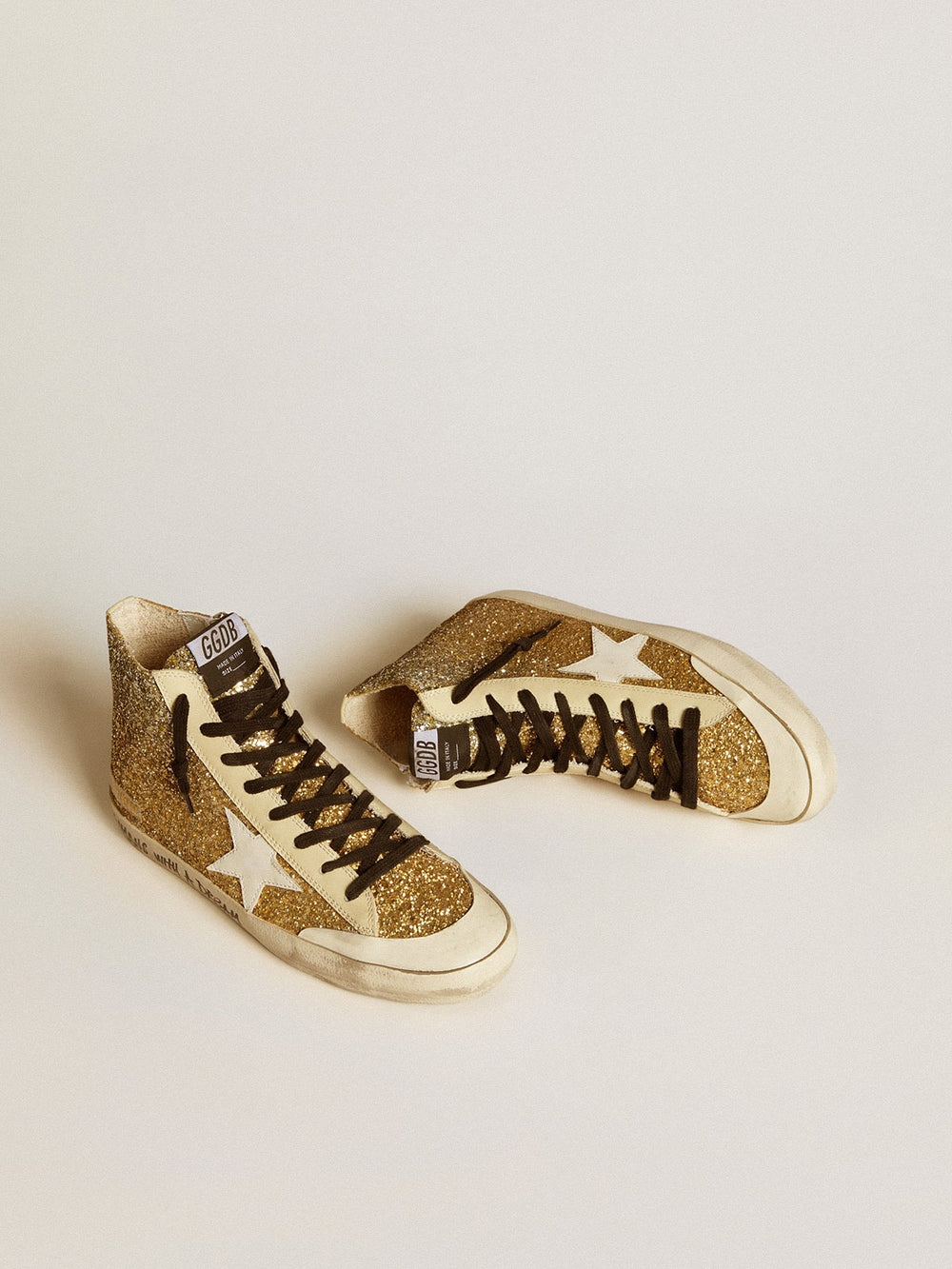 Golden Goose Francy Penstar in gold glitter with white leather star