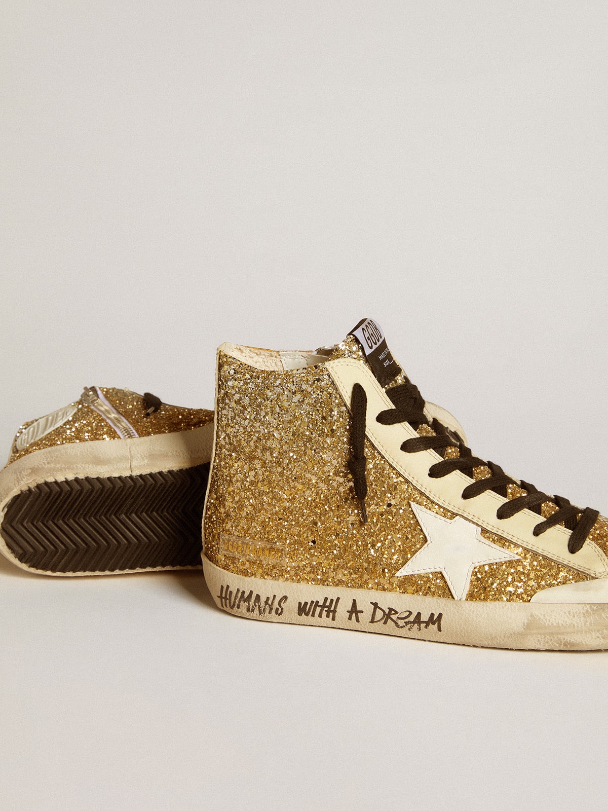 Golden Goose Francy Penstar in gold glitter with white leather star