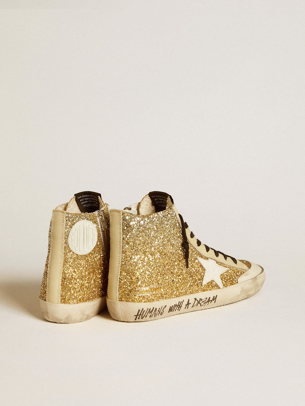 Golden Goose Francy Penstar in gold glitter with white leather star