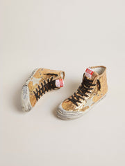 Golden Goose Francy Penstar in gold paiettes with suede star and bright blue heel tab