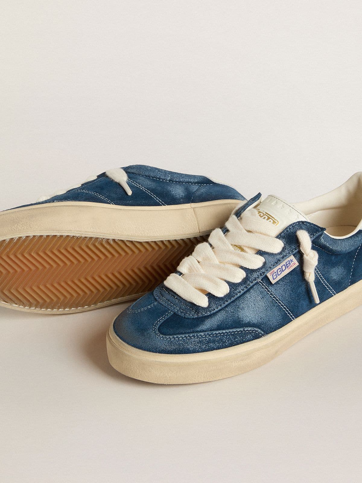 Golden Goose Women's Soul Star in blue suede with white leather heel tab
