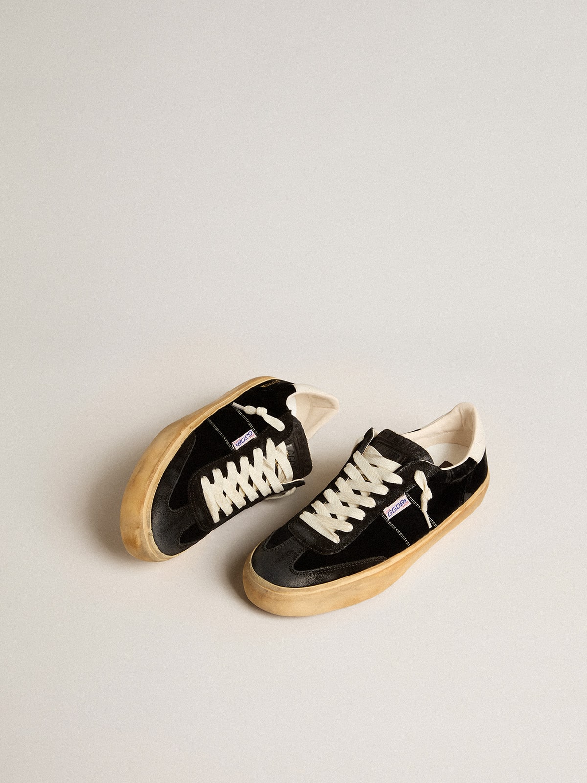 Golden Goose Soul Star in black velvet with white leather heel tab