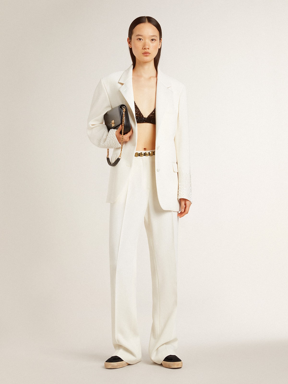 Golden Goose Soul Star in black velvet with white leather heel tab