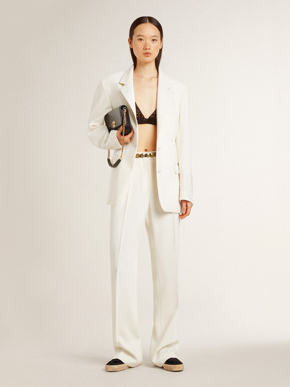 Golden Goose Soul Star in black velvet with white leather heel tab