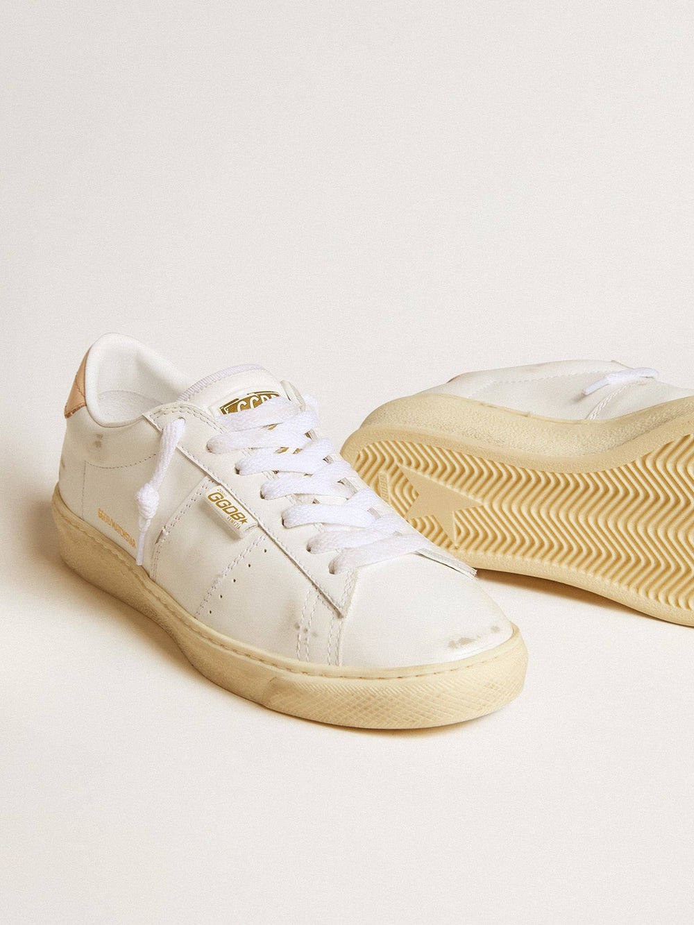 Golden Goose Matchstar in leather with peach pink heel tab