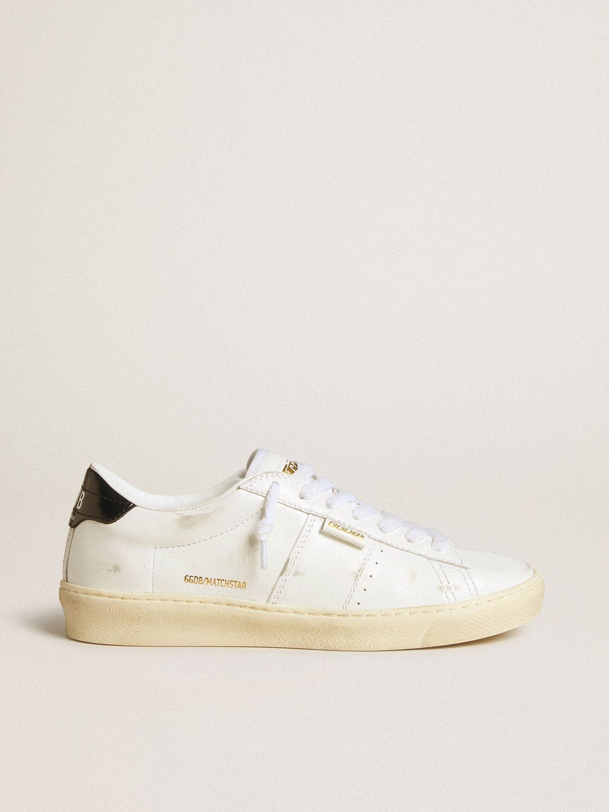 Golden Goose Women's Matchstar in white leather with dark blue leather heel tab