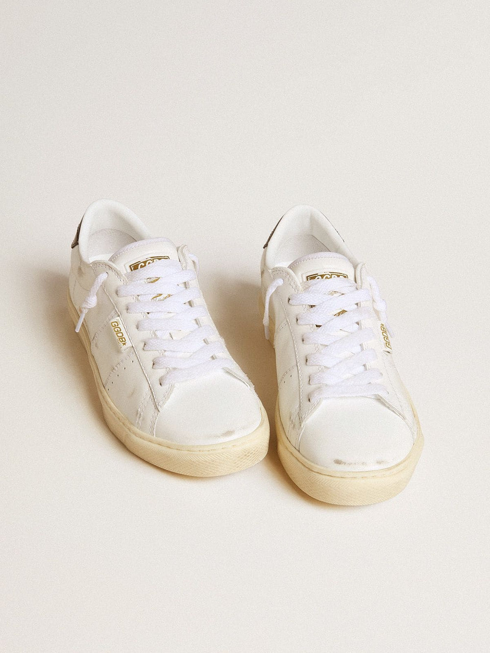 Golden Goose Women's Matchstar in white leather with dark blue leather heel tab
