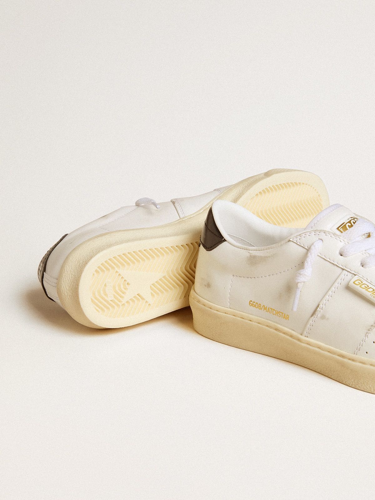 Golden Goose Women's Matchstar in white leather with dark blue leather heel tab