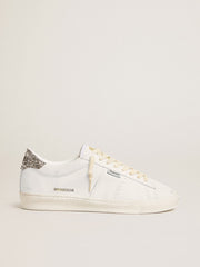 Golden Goose Matchstar in white leather with silver glitter heel tab