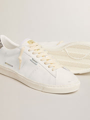 Golden Goose Matchstar in white leather with silver glitter heel tab