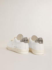 Golden Goose Matchstar in white leather with silver glitter heel tab
