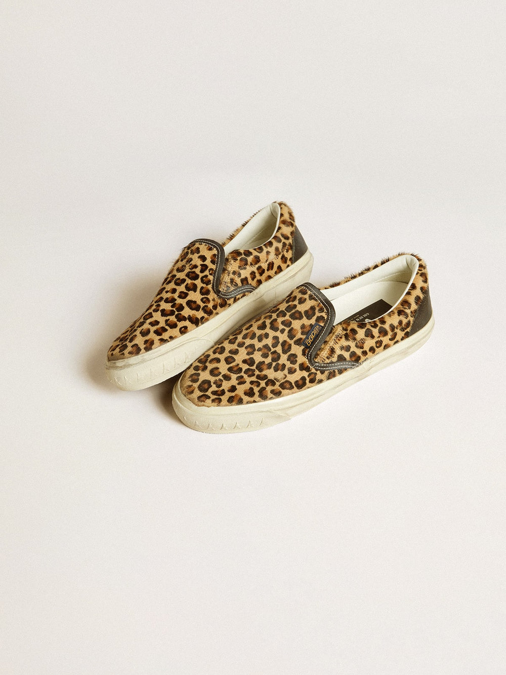 Golden Goose Women's VCE Penstar in leopard-print pony skin with black leather heel tab