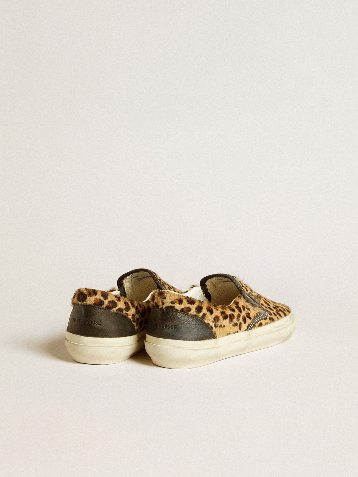Golden Goose Women's VCE Penstar in leopard-print pony skin with black leather heel tab