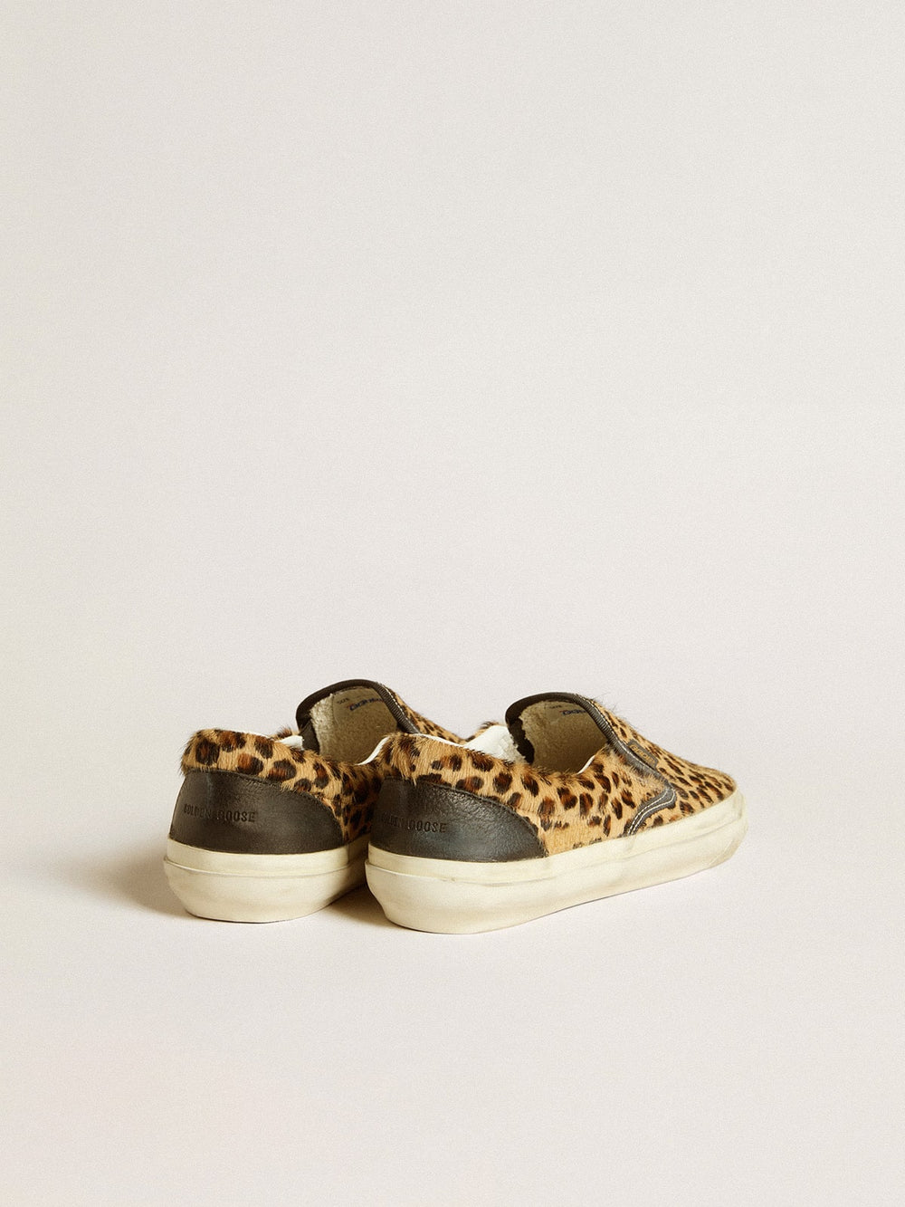 Golden Goose Women's VCE Penstar in leopard-print pony skin with black leather heel tab