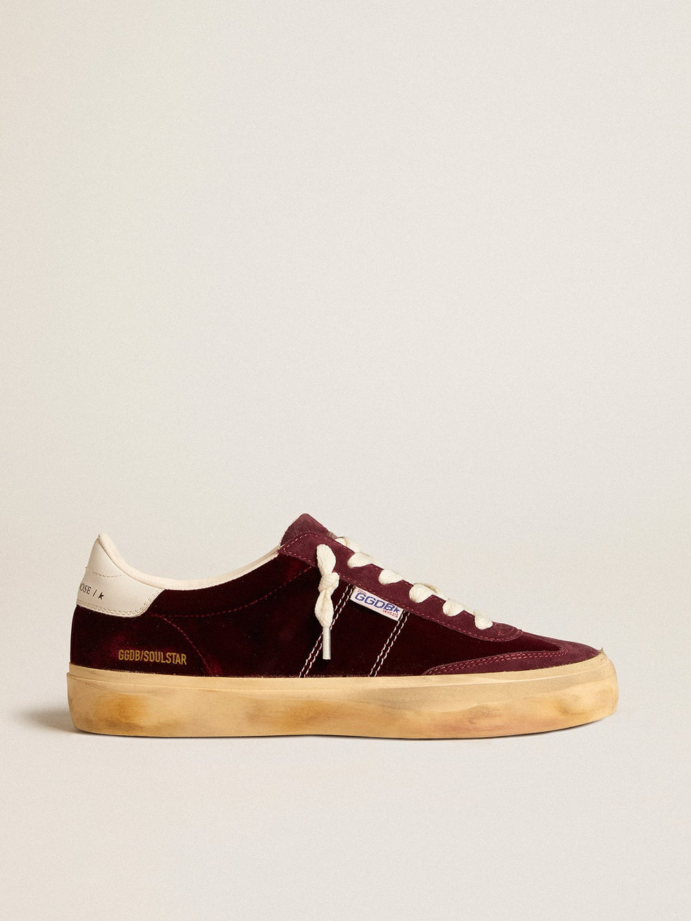 Golden Goose Soul Star in burgundy velvet with white leather heel tab