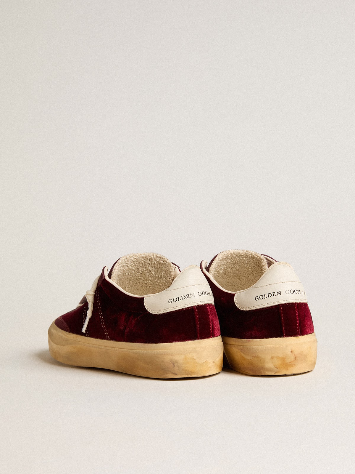 Golden Goose Soul Star in burgundy velvet with white leather heel tab
