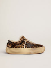 Golden Goose Women's Space-Star shoes in animal-print pony skin with shearling lining
