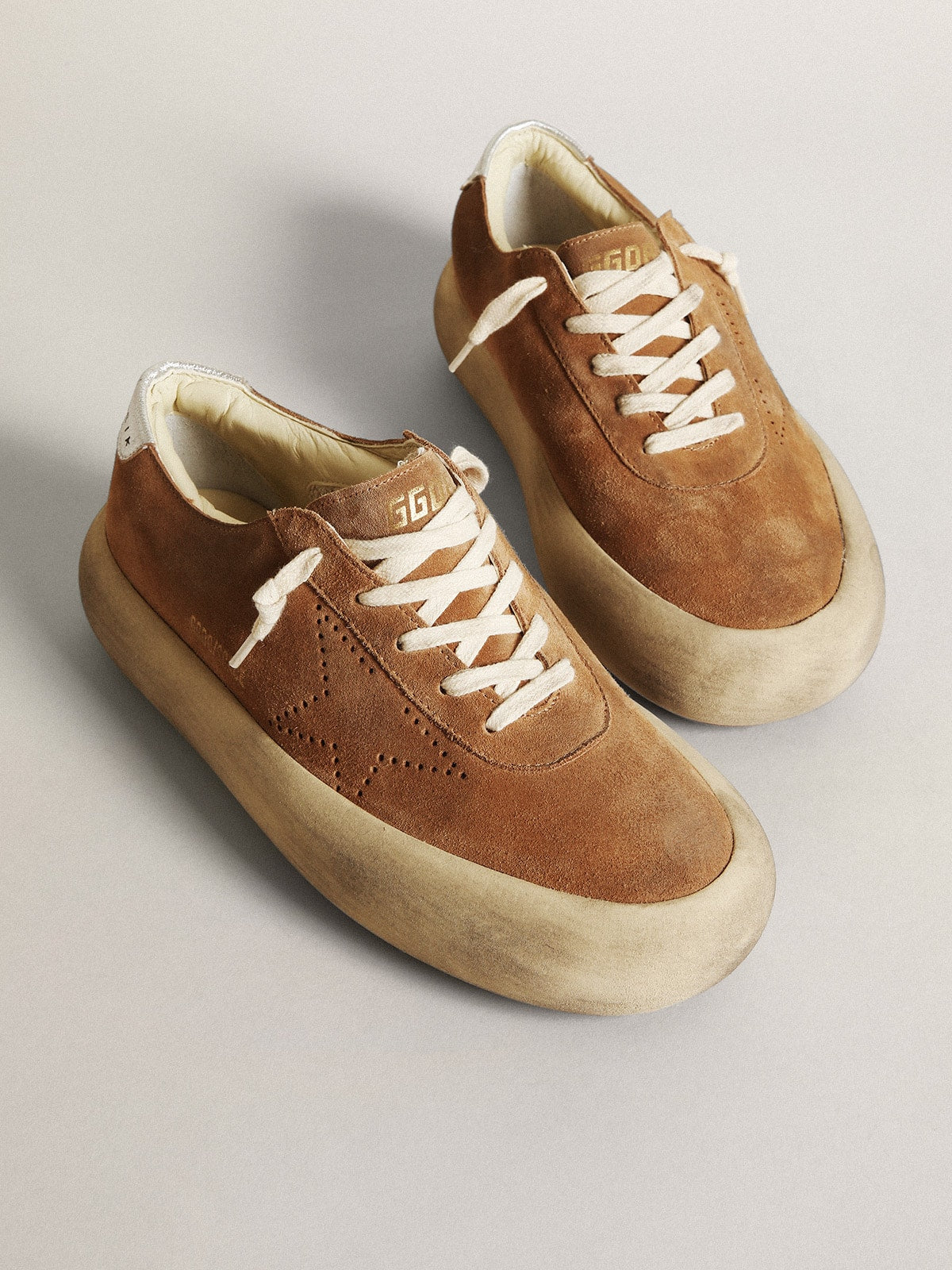 Golden Goose Women's Space-Star in tobacco-colored suede with perforated star