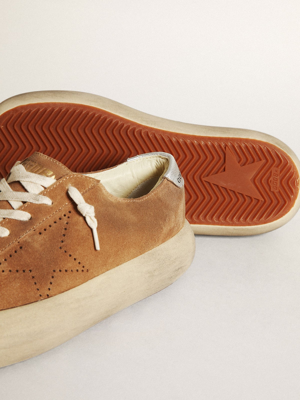 Golden Goose Women's Space-Star in tobacco-colored suede with perforated star