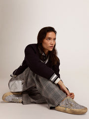 Golden Goose Women's Space-Star shoes in silver glitter with shearling lining