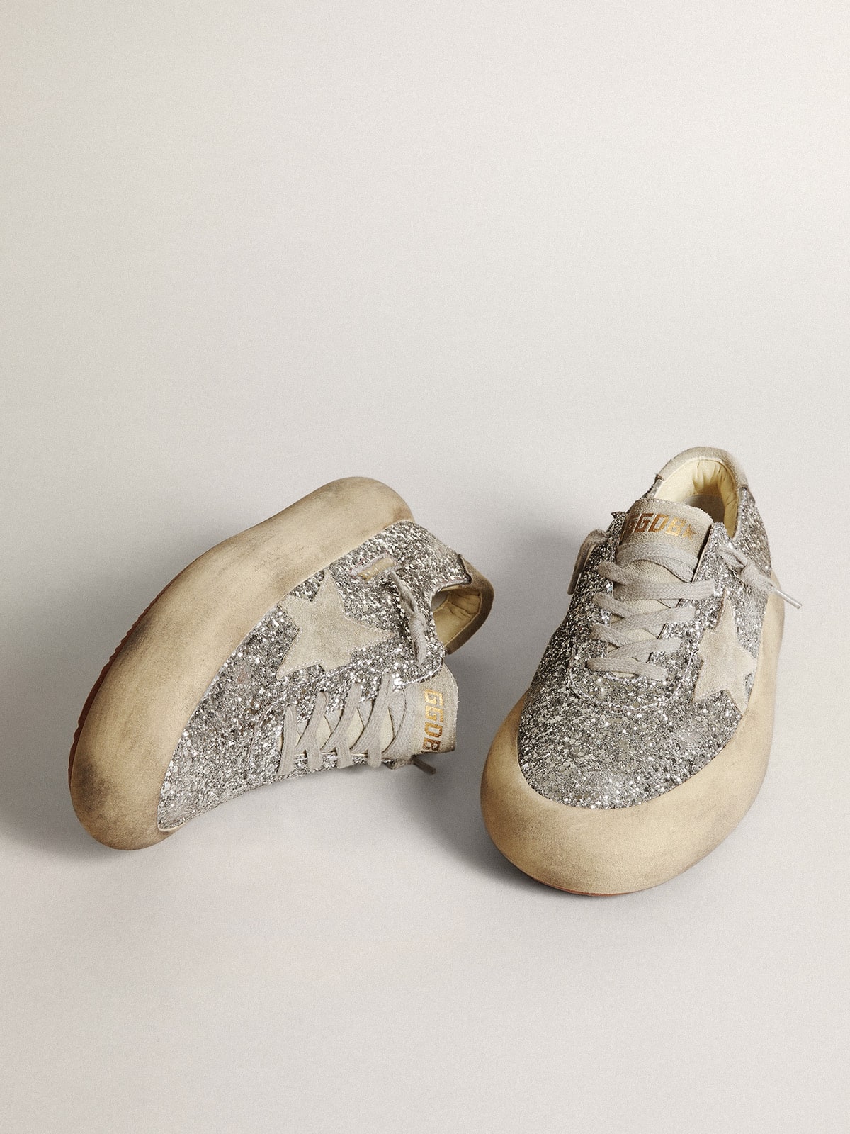 Golden Goose Women's Space-Star in silver glitter with ice-gray star