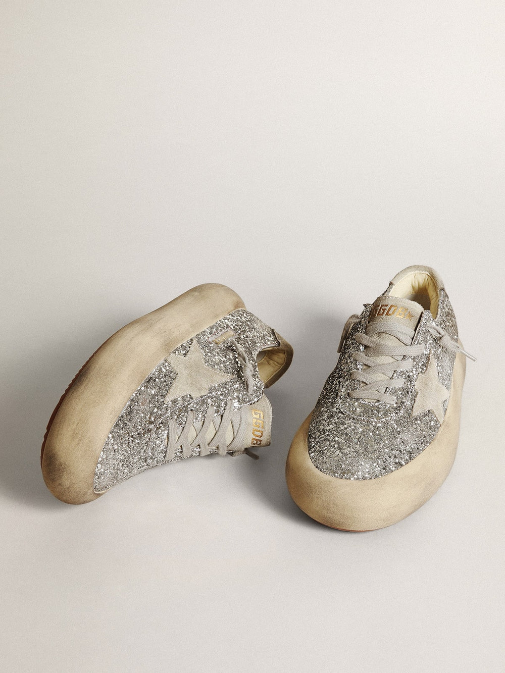 Golden Goose Women's Space-Star in silver glitter with ice-gray star