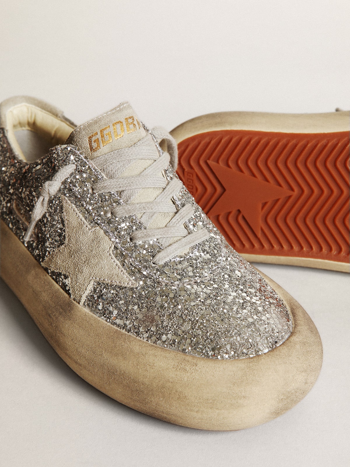 Golden Goose Women's Space-Star in silver glitter with ice-gray star