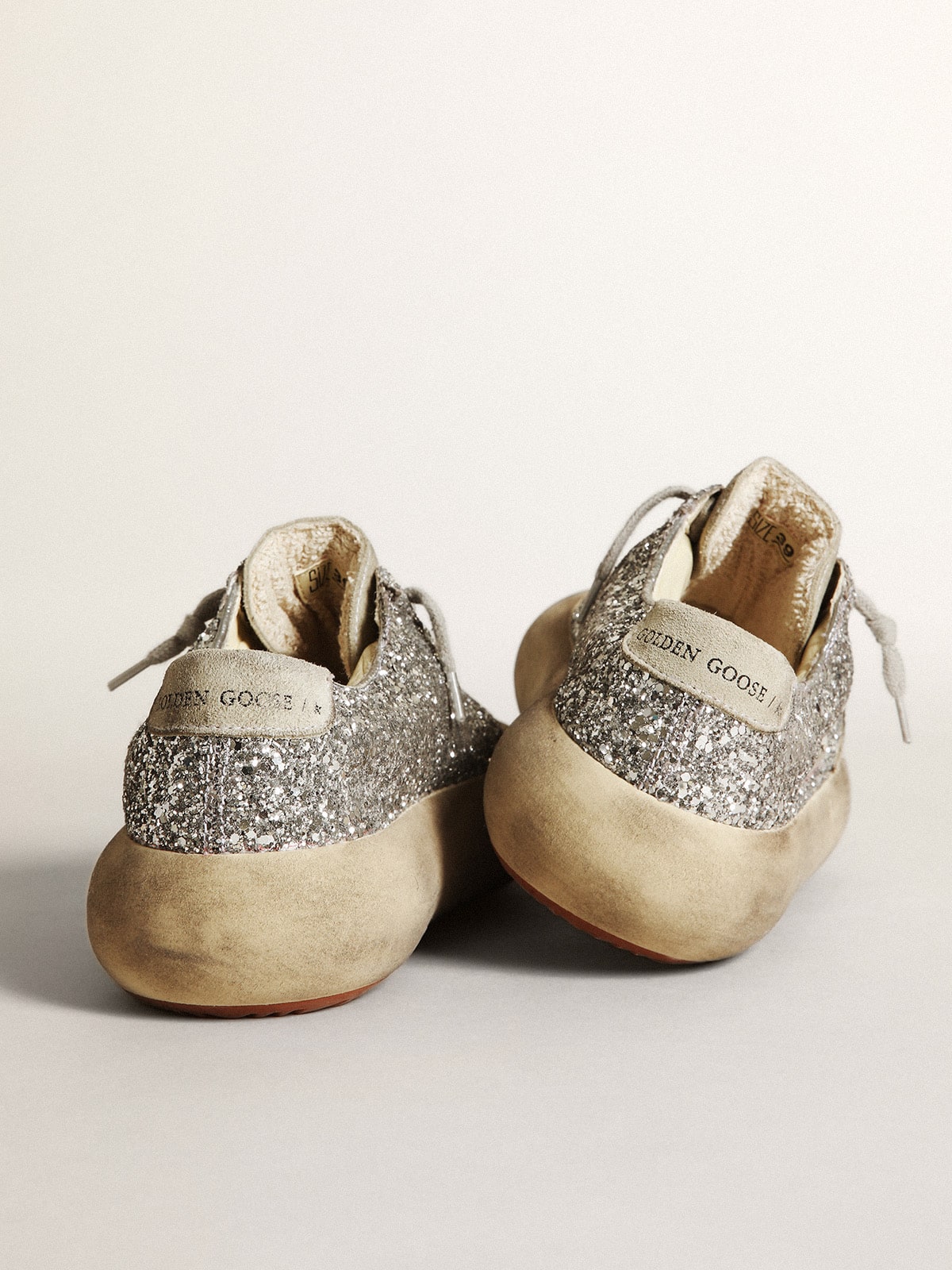 Golden Goose Women's Space-Star in silver glitter with ice-gray star