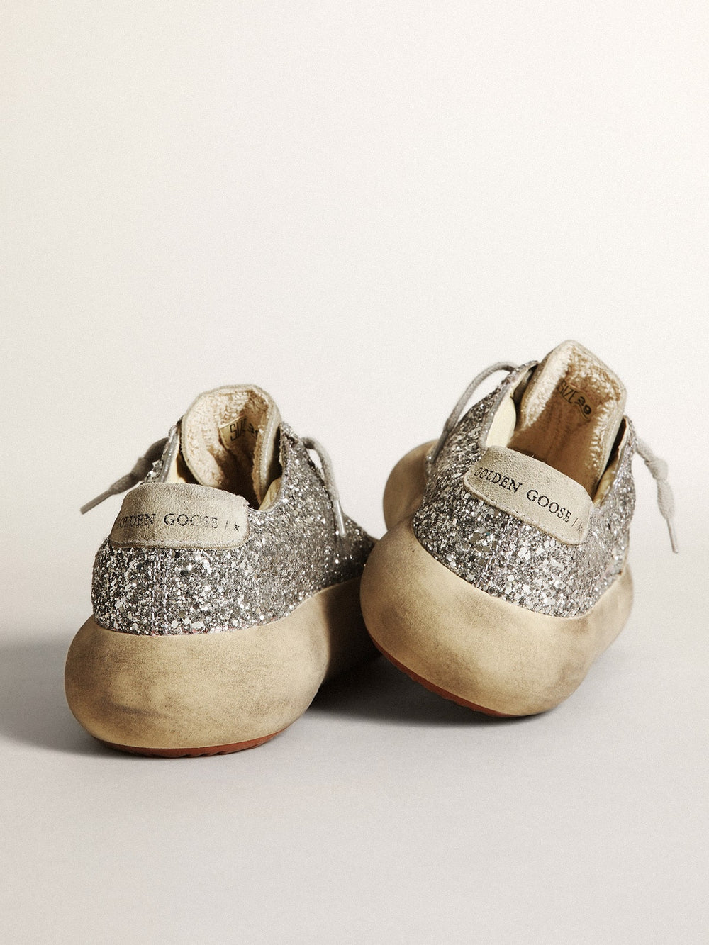 Golden Goose Women's Space-Star in silver glitter with ice-gray star