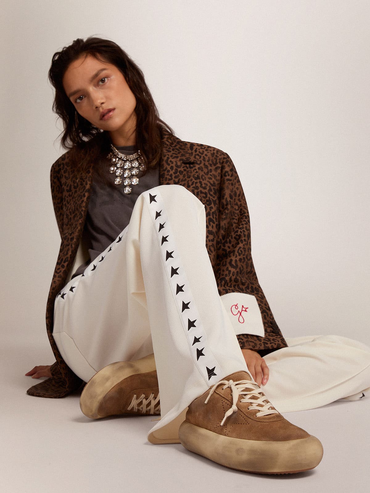 Golden Goose Women's Space-Star shoes in tobacco-colored suede with shearling lining