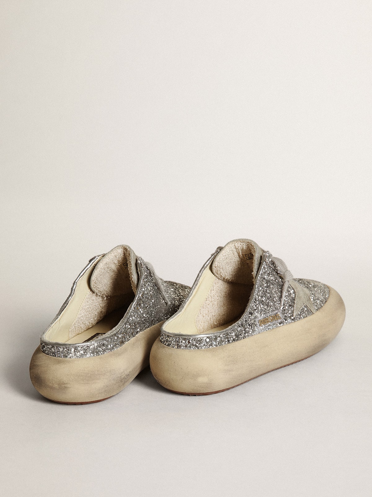 Golden Goose Women's Space-Star Sabot in glitter with ice-gray star and tab