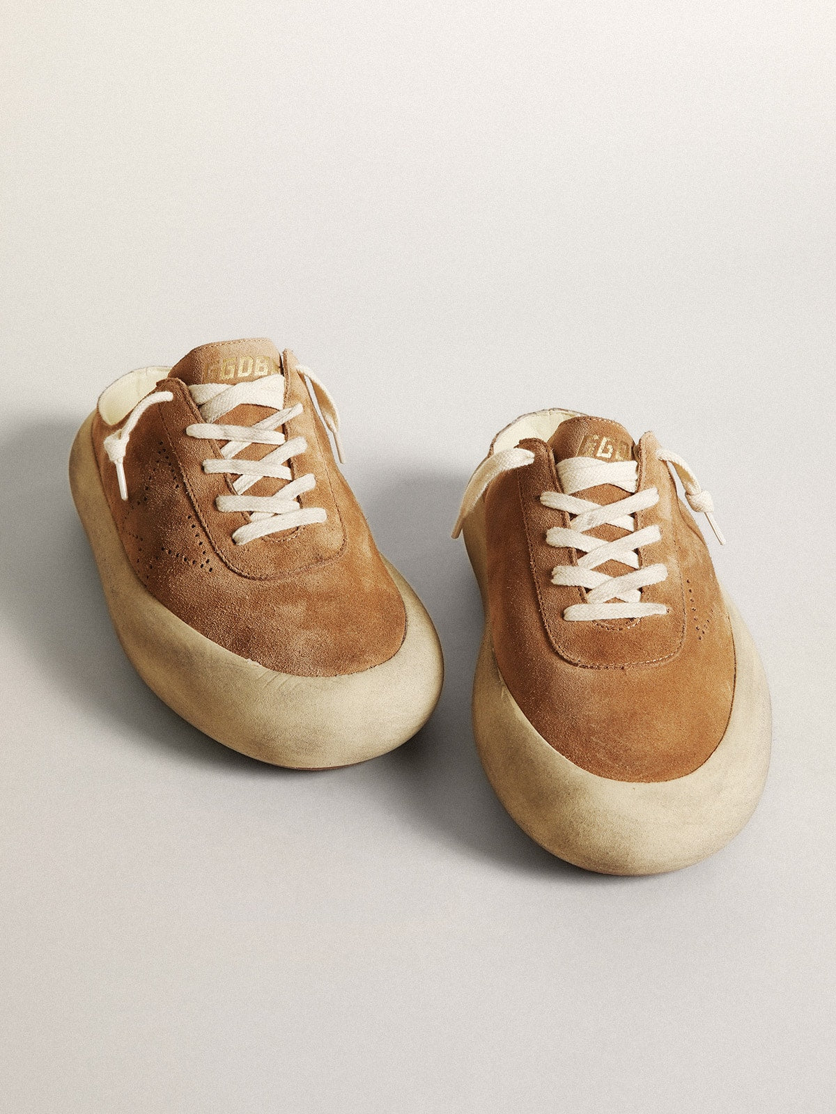 Golden Goose Women's Space-Star Sabot in tobacco-colored suede with perforated star
