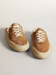 Golden Goose Women's Space-Star Sabot in tobacco-colored suede with perforated star