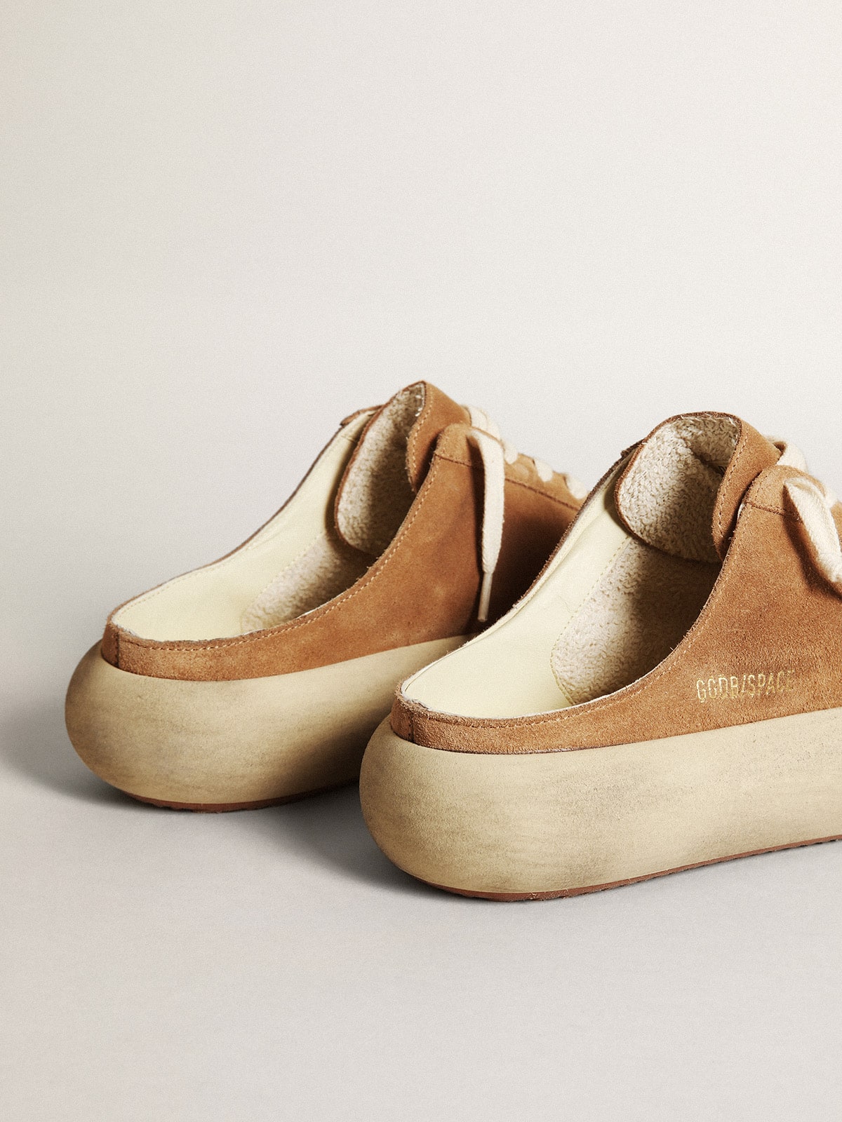Golden Goose Women's Space-Star Sabot in tobacco-colored suede with perforated star