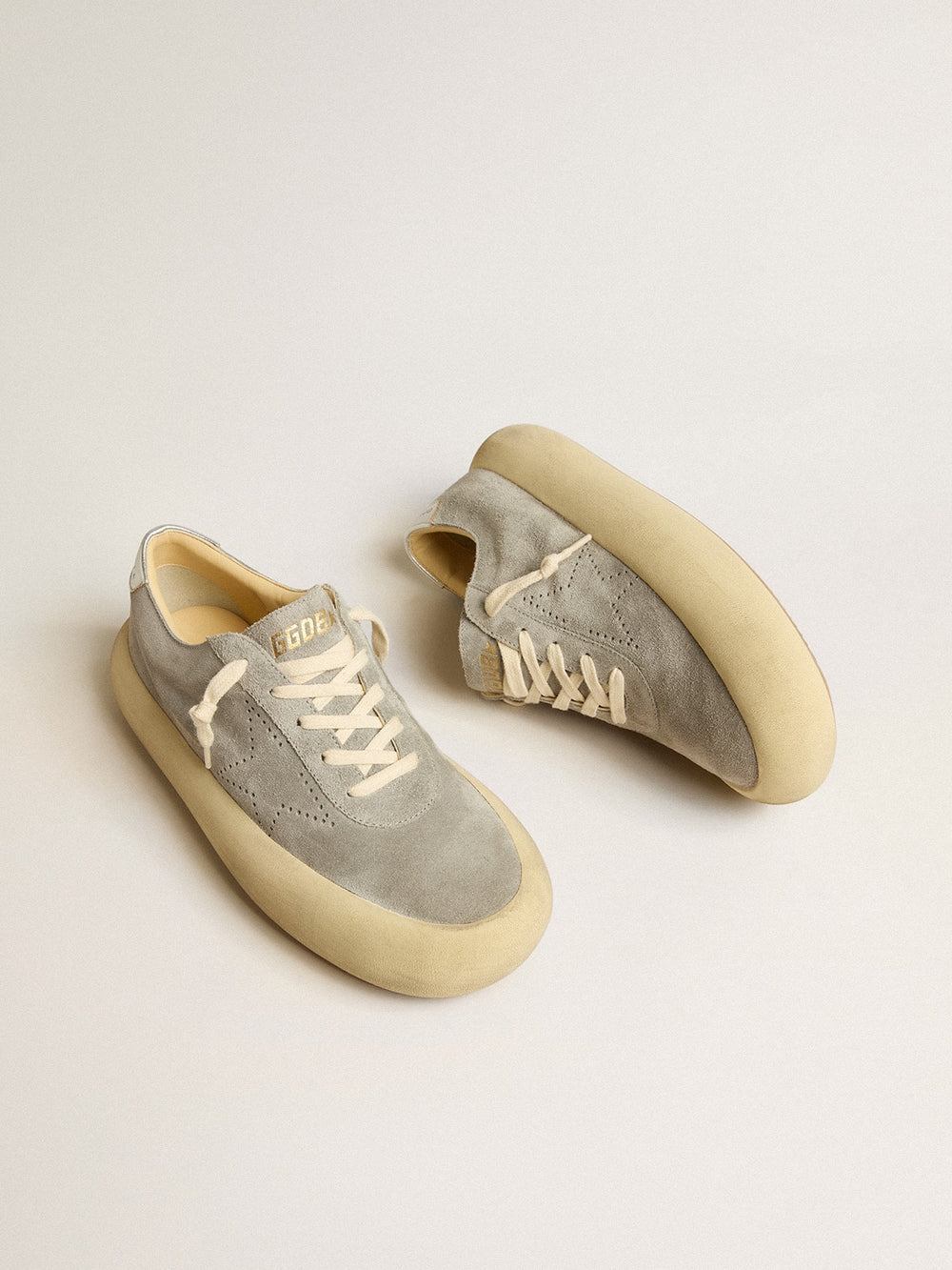 Golden Goose Women's Space-Star shoes in ice-gray suede with perforated star
