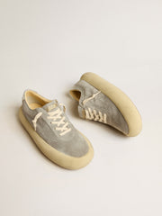 Golden Goose Women's Space-Star shoes in ice-gray suede with perforated star